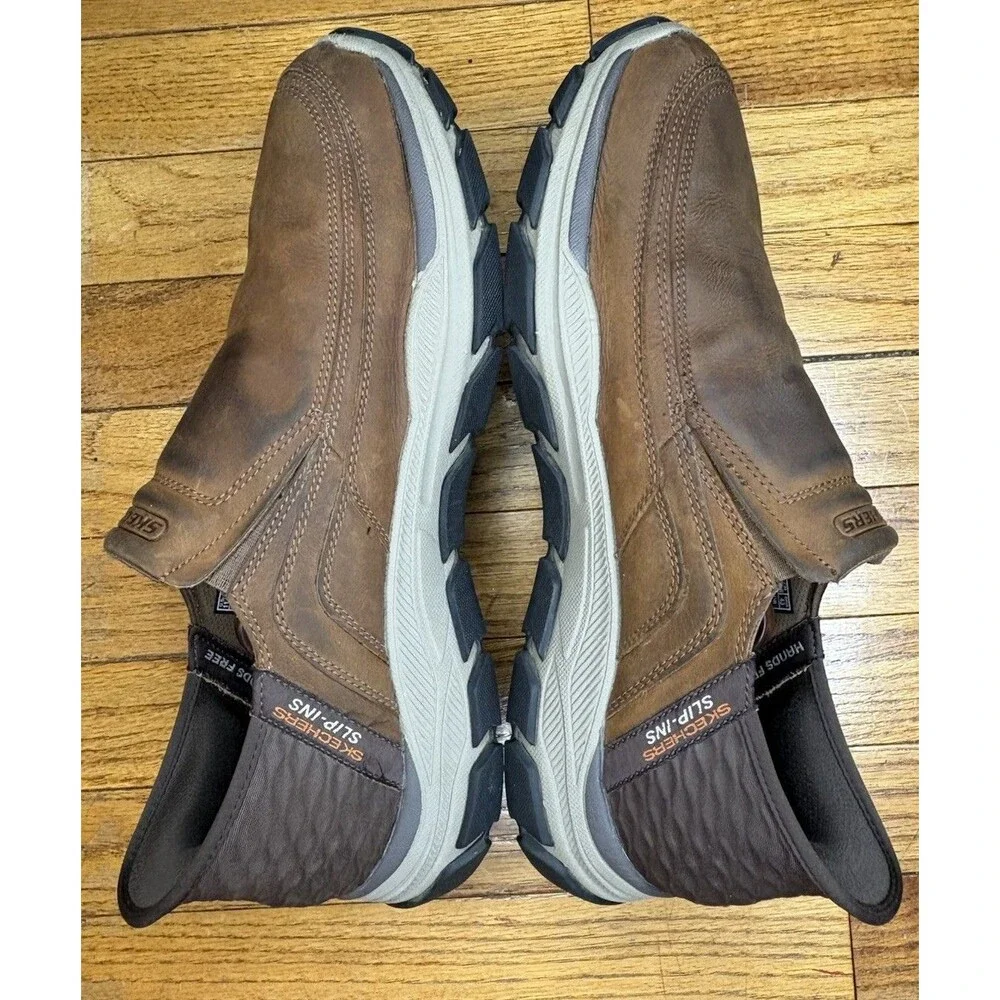 Skechers Respected Elgin Shoes Men’s 11.5 Brown Leather Hands Free Memory Foam
